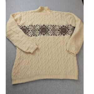 Paul James Fisherman Cable Knit Mens Wool Sweater LG Snowflake England Heritage